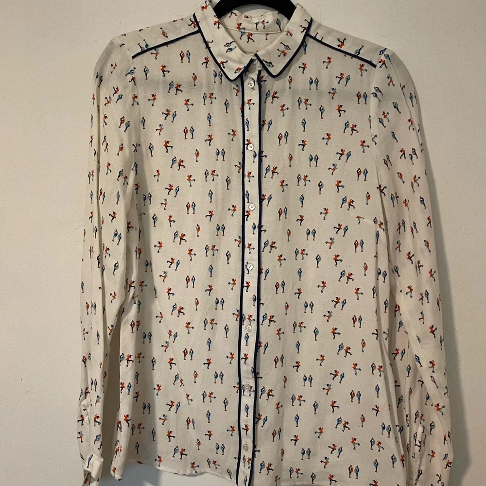 French Button Up Blouse with Figure Stakers Brand Acoté - Picture 2 of 9